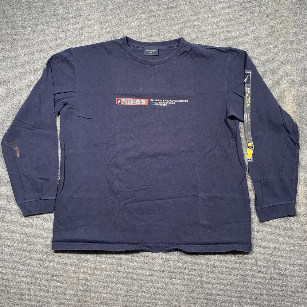 Nautica NS-83 Sailing‎ Classics Long Sleeve T Shirt Mens XL Navy Blue Cotton